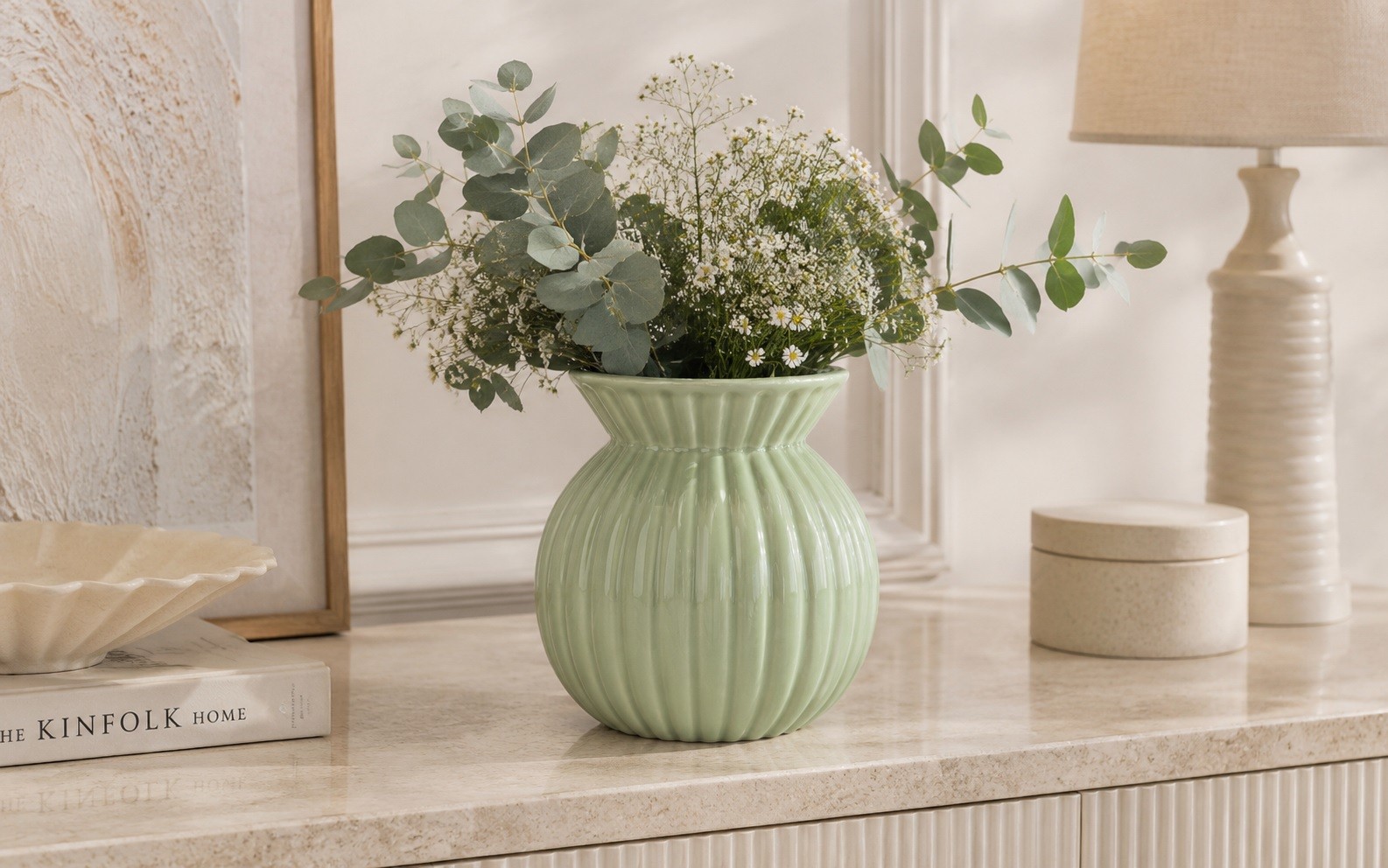 Wazon ceramiczny 19 cm prążkowany zielony 94946