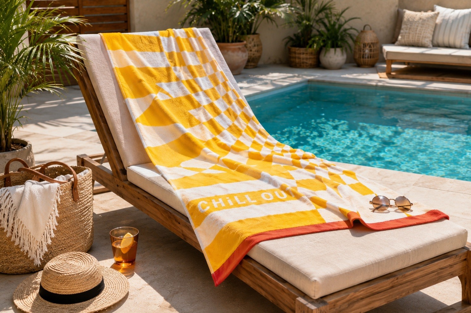 Ręcznik plażowy 100x160 cm Chill Out żółto-biały