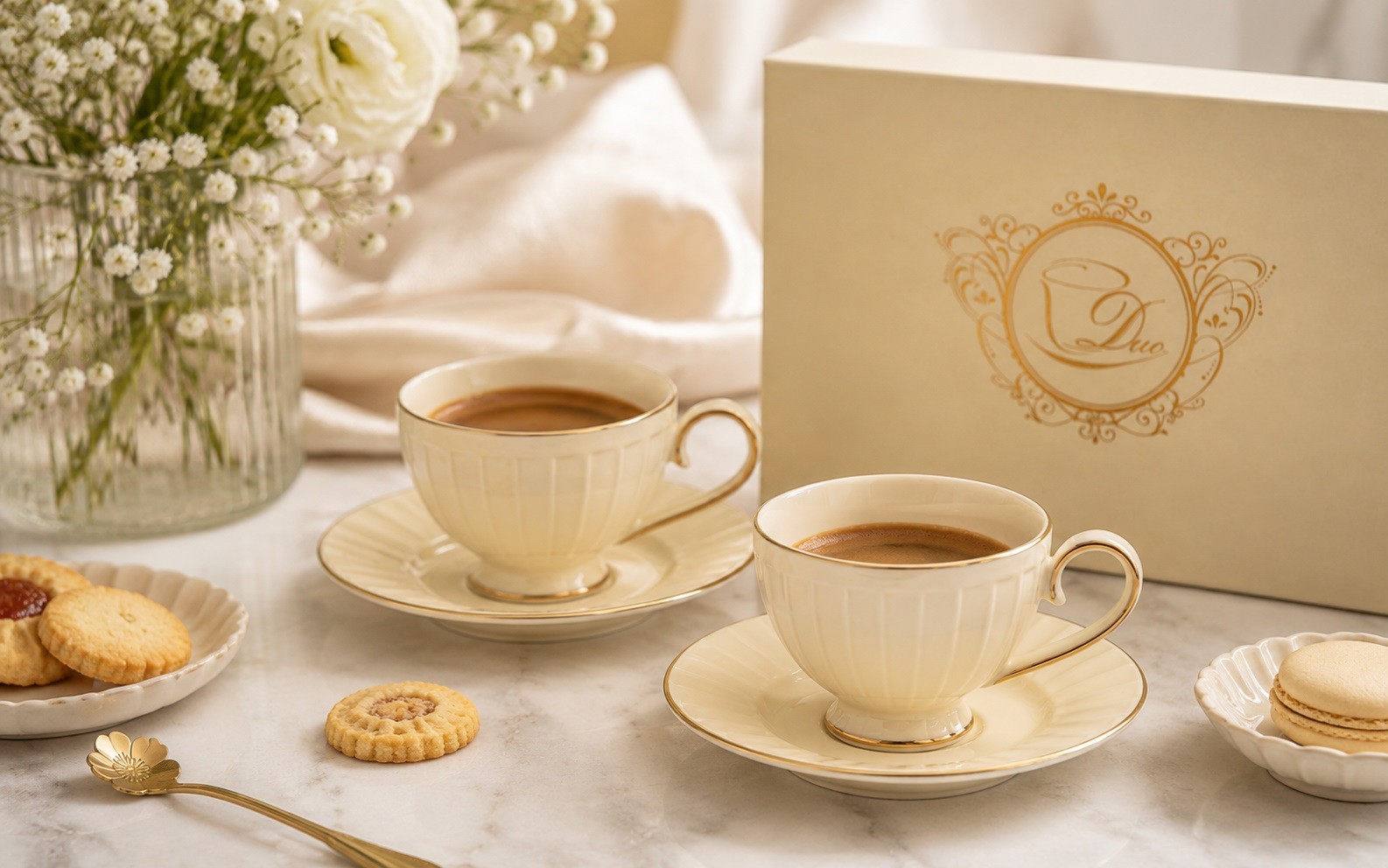 Komplet 2 filiżanek do espresso 120 ml + spodki Nina Ecru