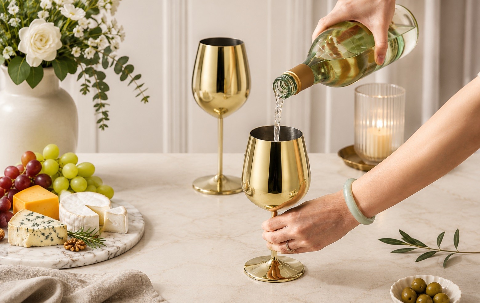Komplet 2 kieliszków do wina 500 ml złoty połysk nietłukące