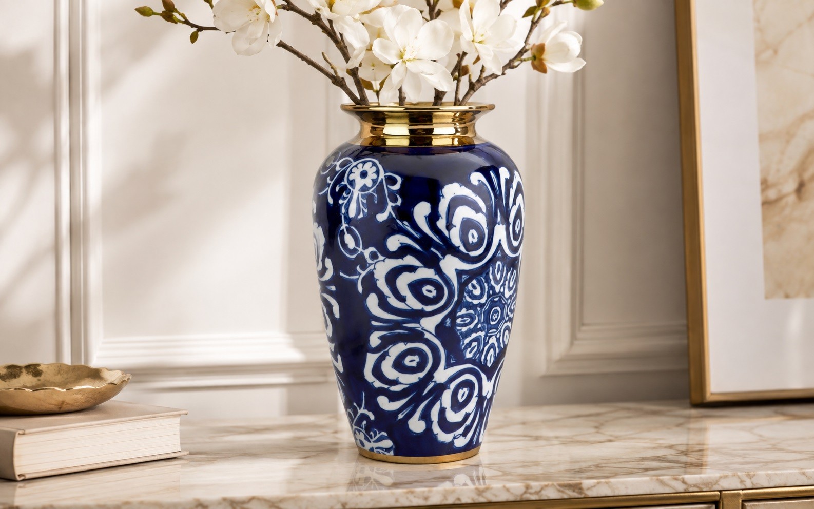 Wazon ceramiczny 27,5 cm granatowo złoty 175001