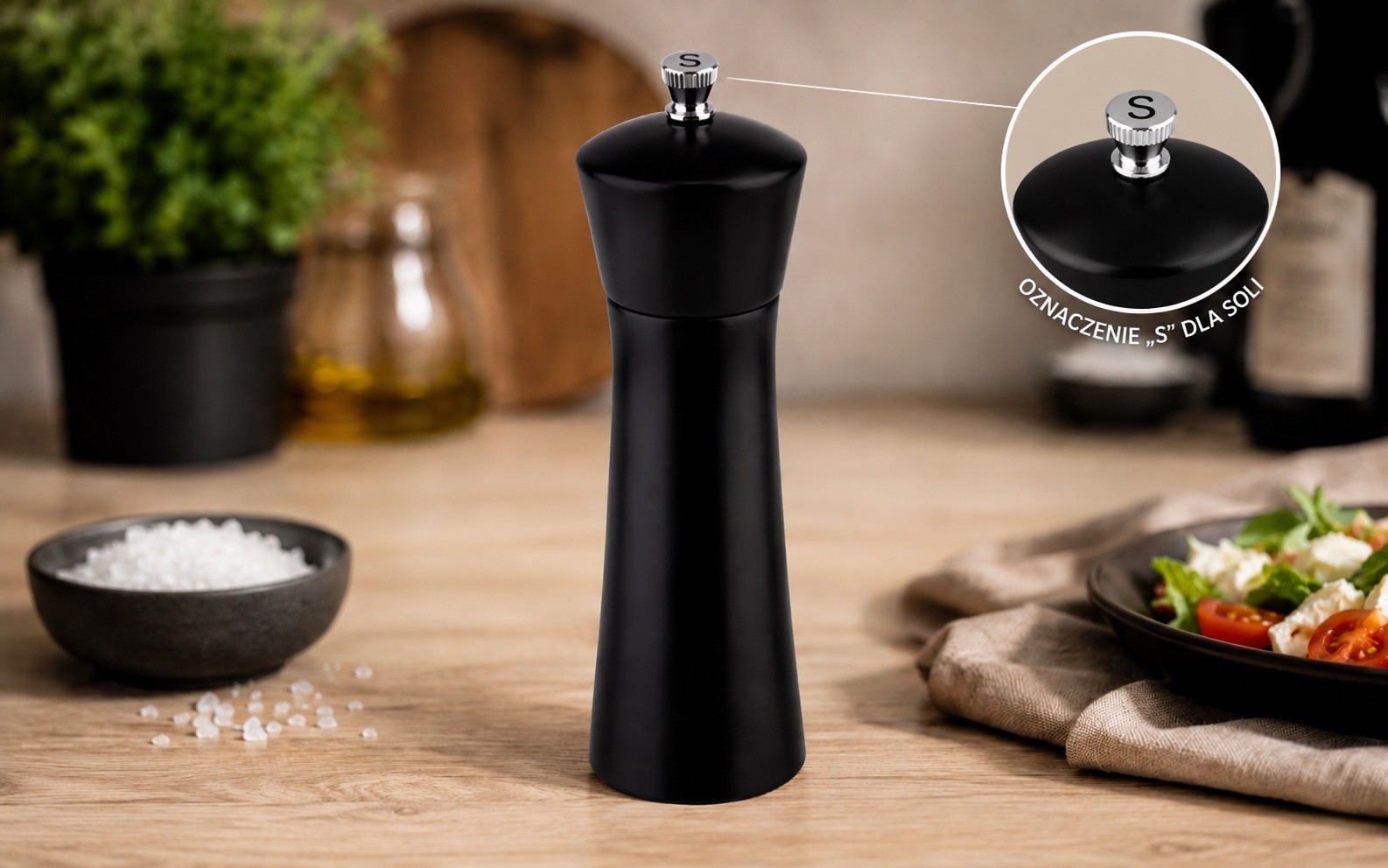 Młynek do soli 17 cm Midnight czarny mat APS 40579