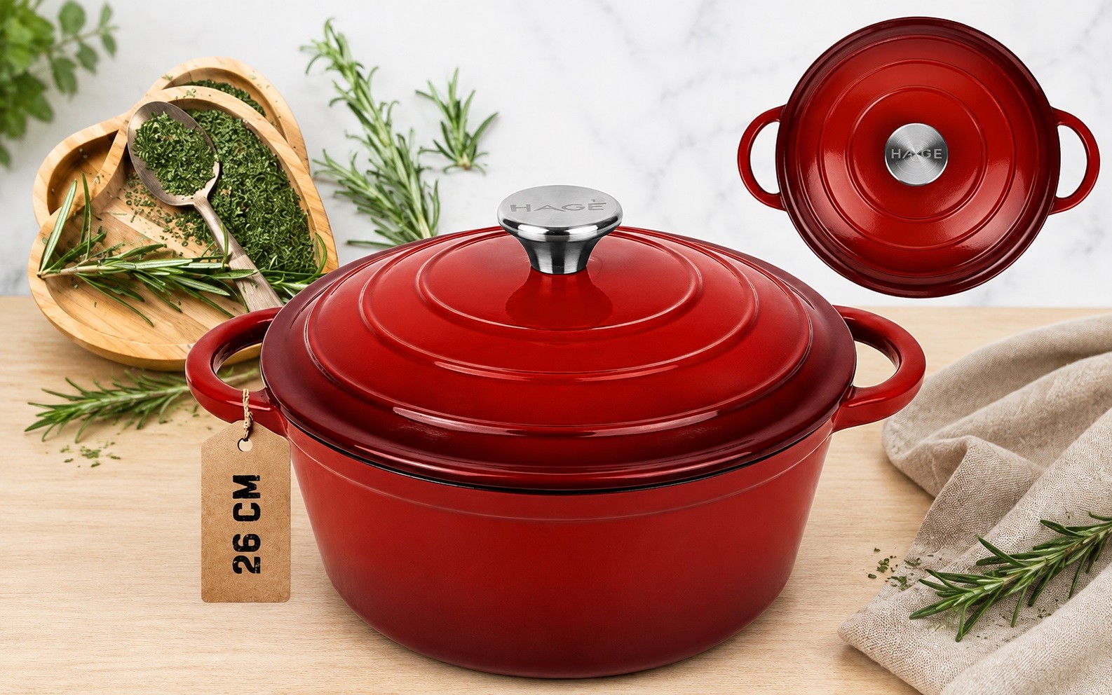 Garnek żeliwny emaliowany 26 cm czerwony DQ26