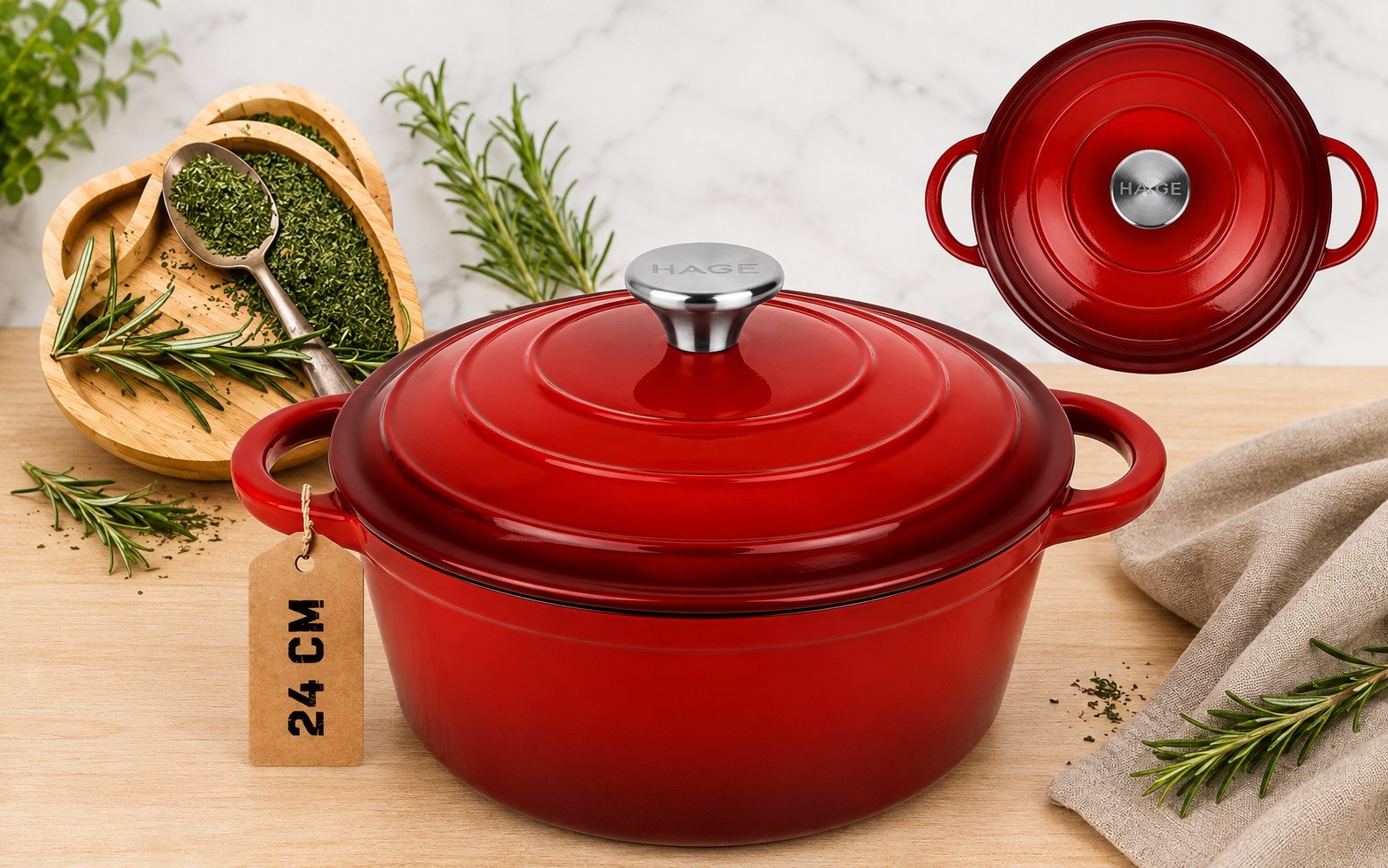 Garnek żeliwny emaliowany 24 cm czerwony DQ24