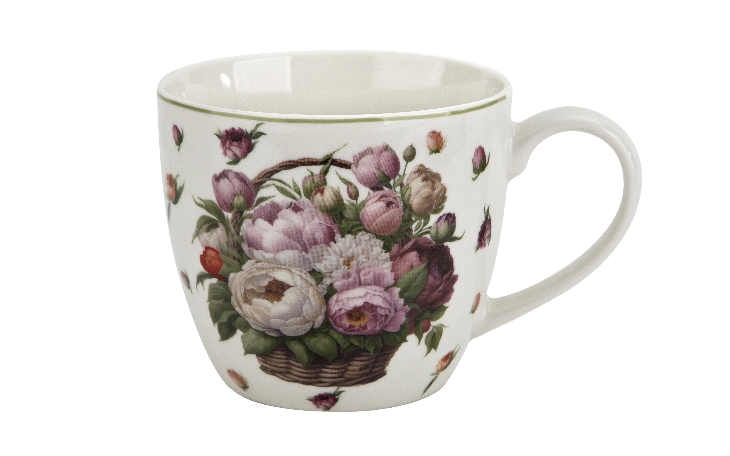 Kubek porcelanowy 460 ml kosz kwiatów Piwonie