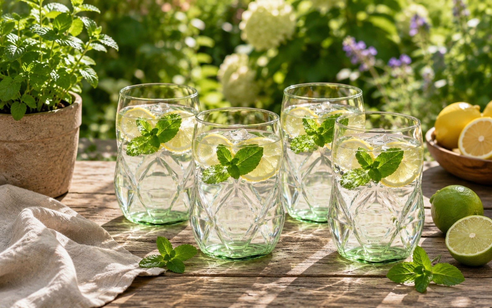 Komplet 4 szklanek z zielonym dnem 450 ml Geo Fondo Green 32194