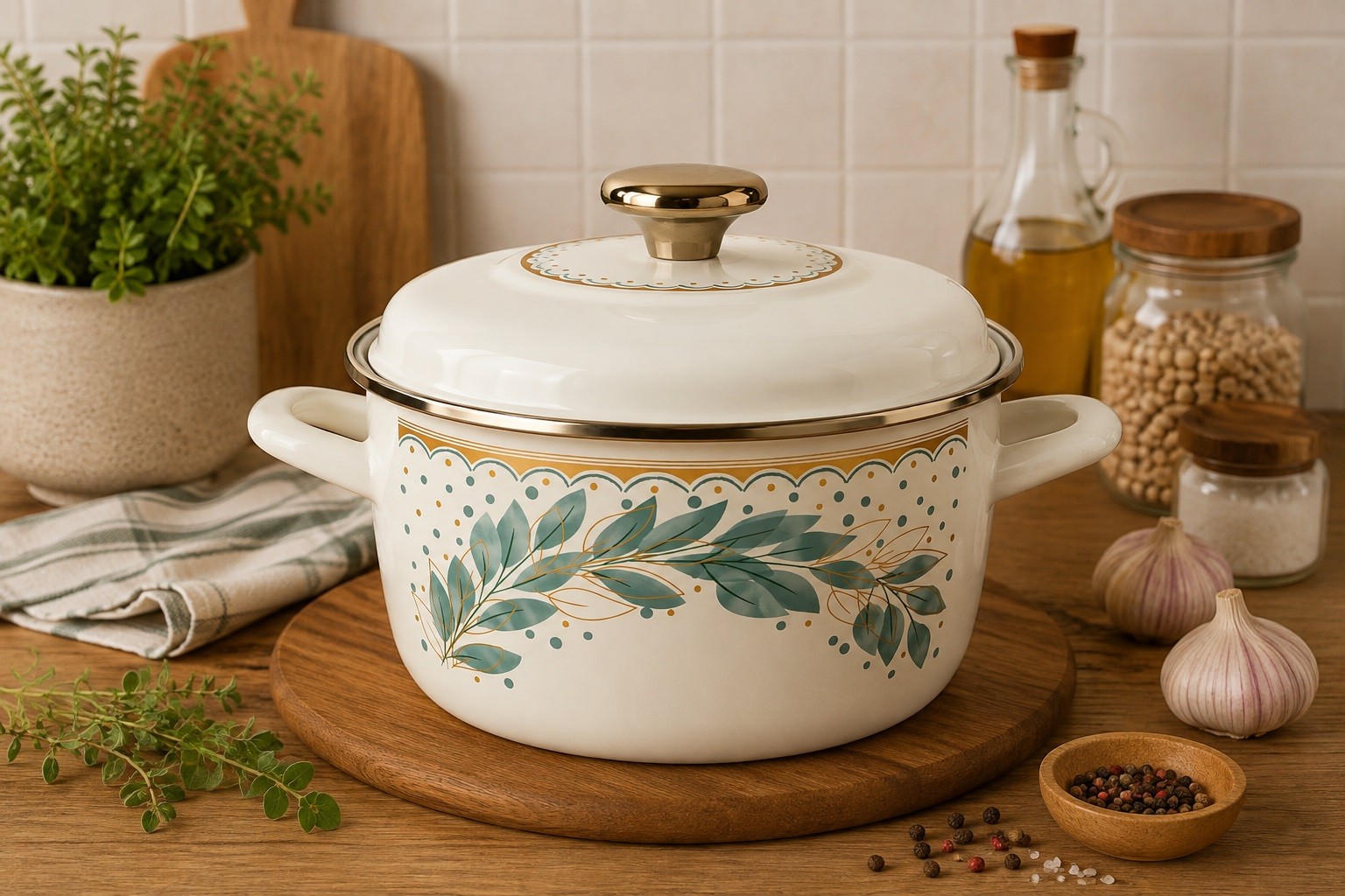Garnek emaliowany 20 cm Metalac Green Line 3,5 L