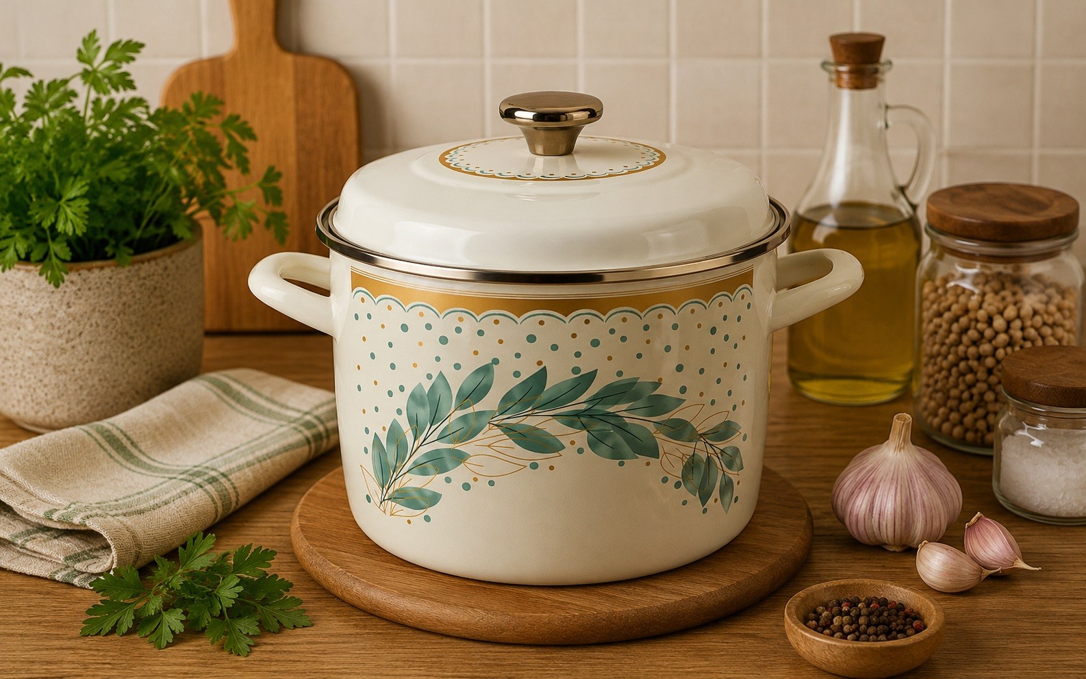 Garnek emaliowany wysoki 20 cm Metalac Green Line 5,1 L