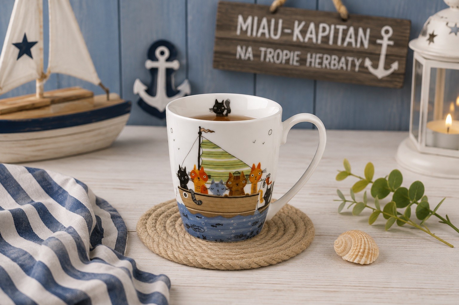 Kubek porcelanowy 360 ml Marynarze w koszyczku