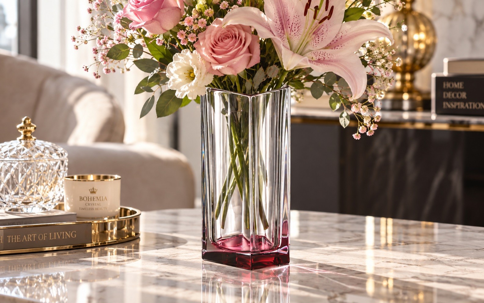 Wazon kryształowy 25 cm Bazalt Pink Bottom Bohemia