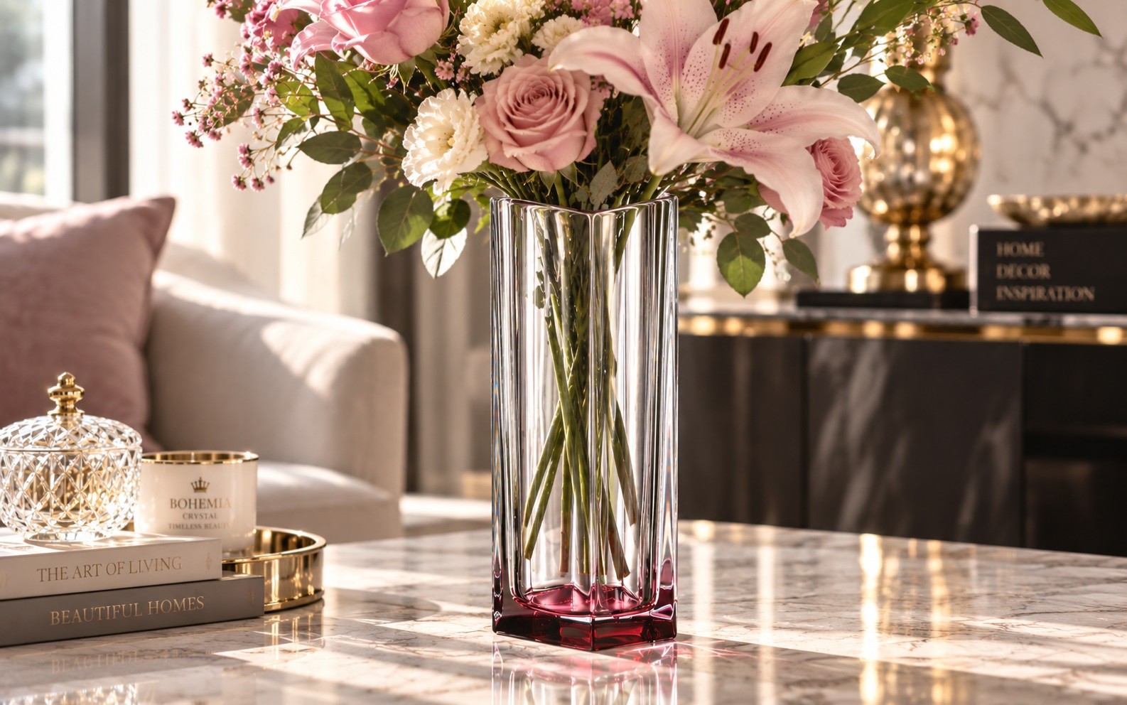 Wazon kryształowy 30 cm Bazalt Pink Bottom Bohemia