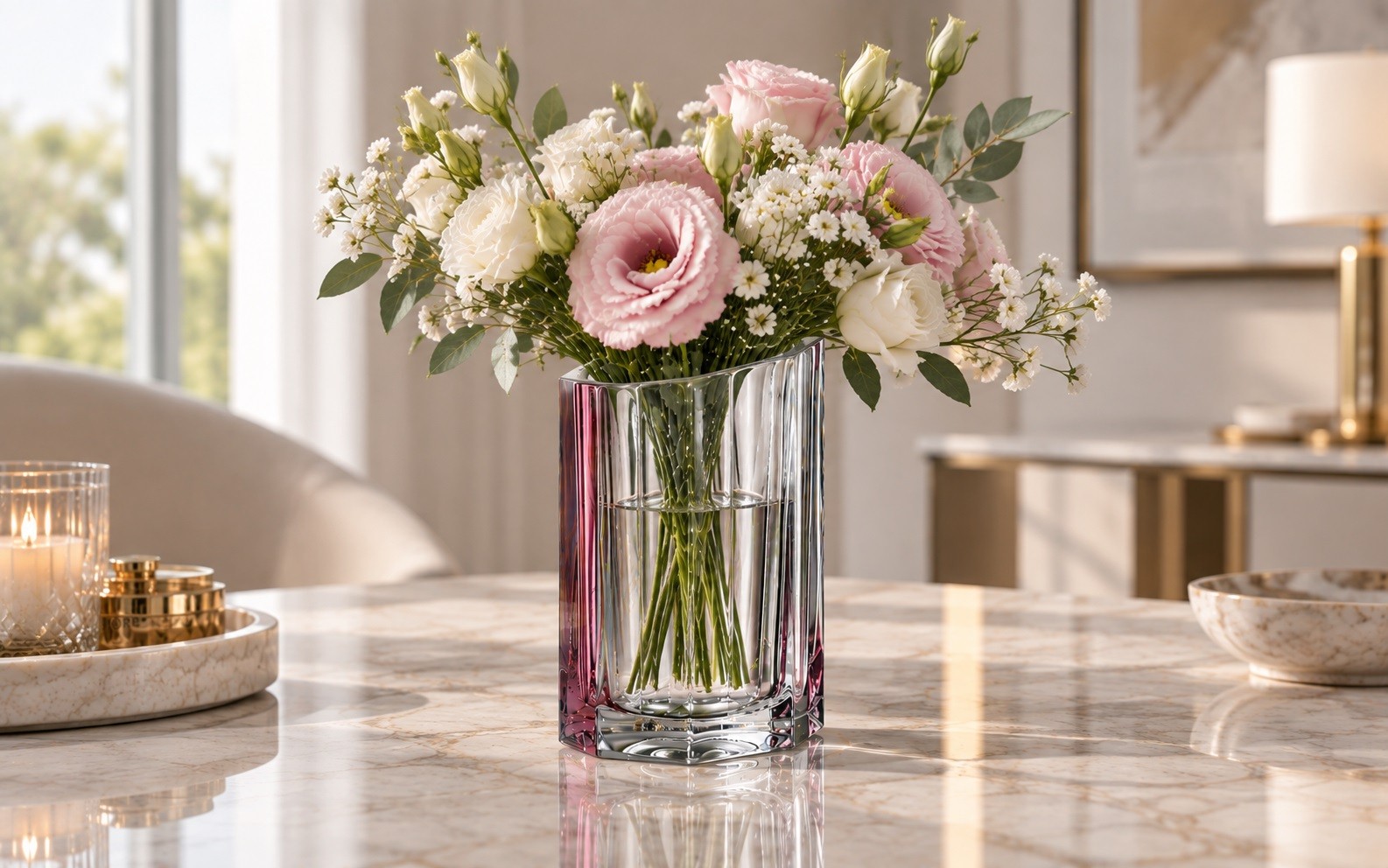 Wazon kryształowy 20 cm Bazalt Pink Line Bohemia