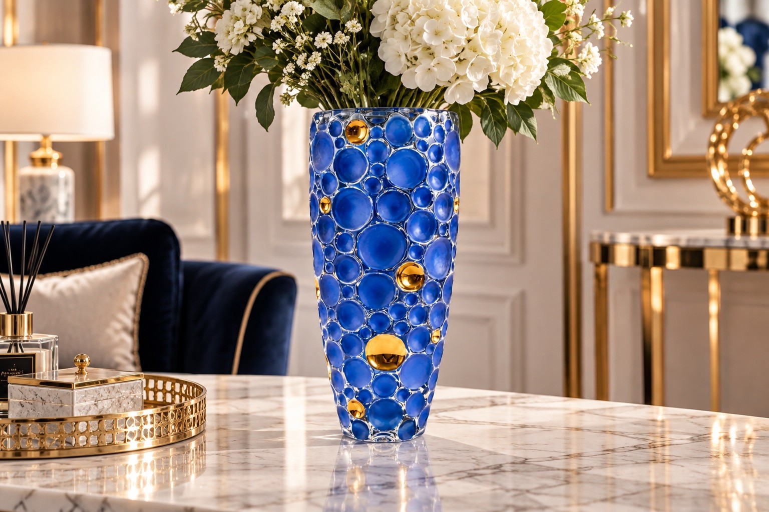 Wazon kryształowy 35 cm Lisboa Gold Blue
