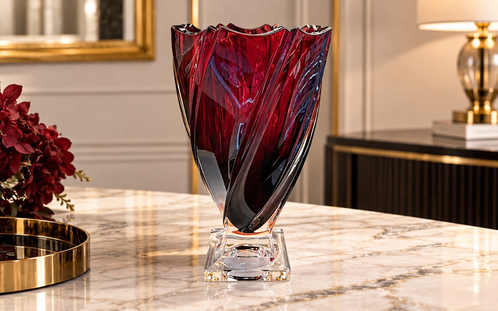 Wazon kryształowy 30 cm Ponti Red Ruby