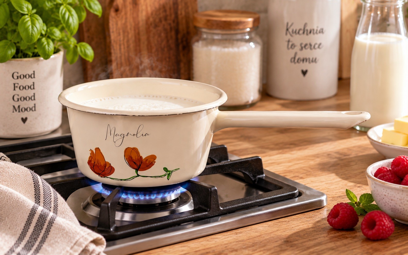 Rondel emaliowany z rączką 600 ml Magnolia Flores 1