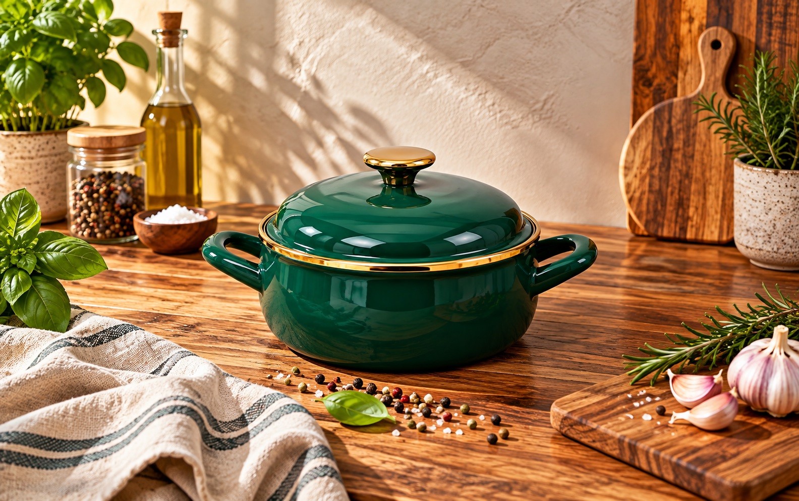 Garnek emaliowany niski 2,9 L Metalac Dark Green 20 cm