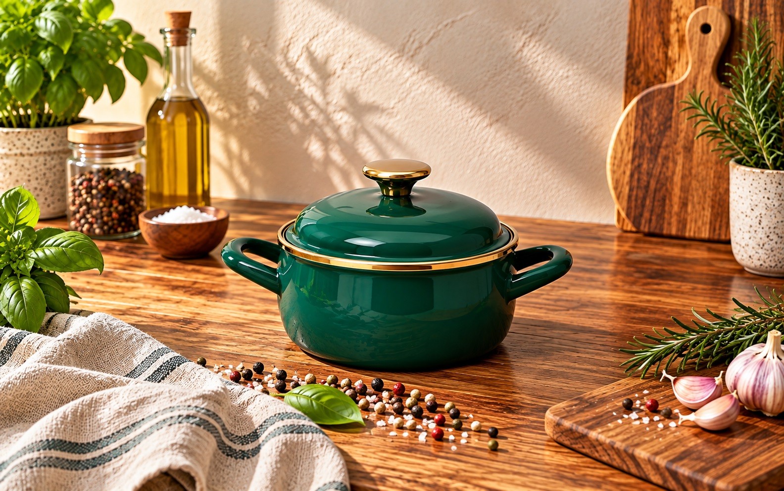 Garnek emaliowany niski 1,5 L Metalac Dark Green