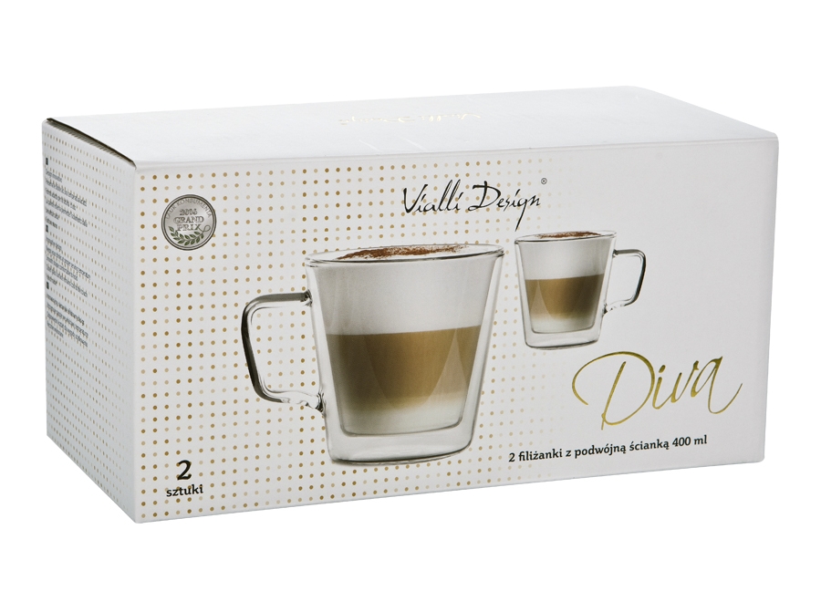 Komplet 2 szklanek termicznych 400 ml z podwójną ścianką Diva