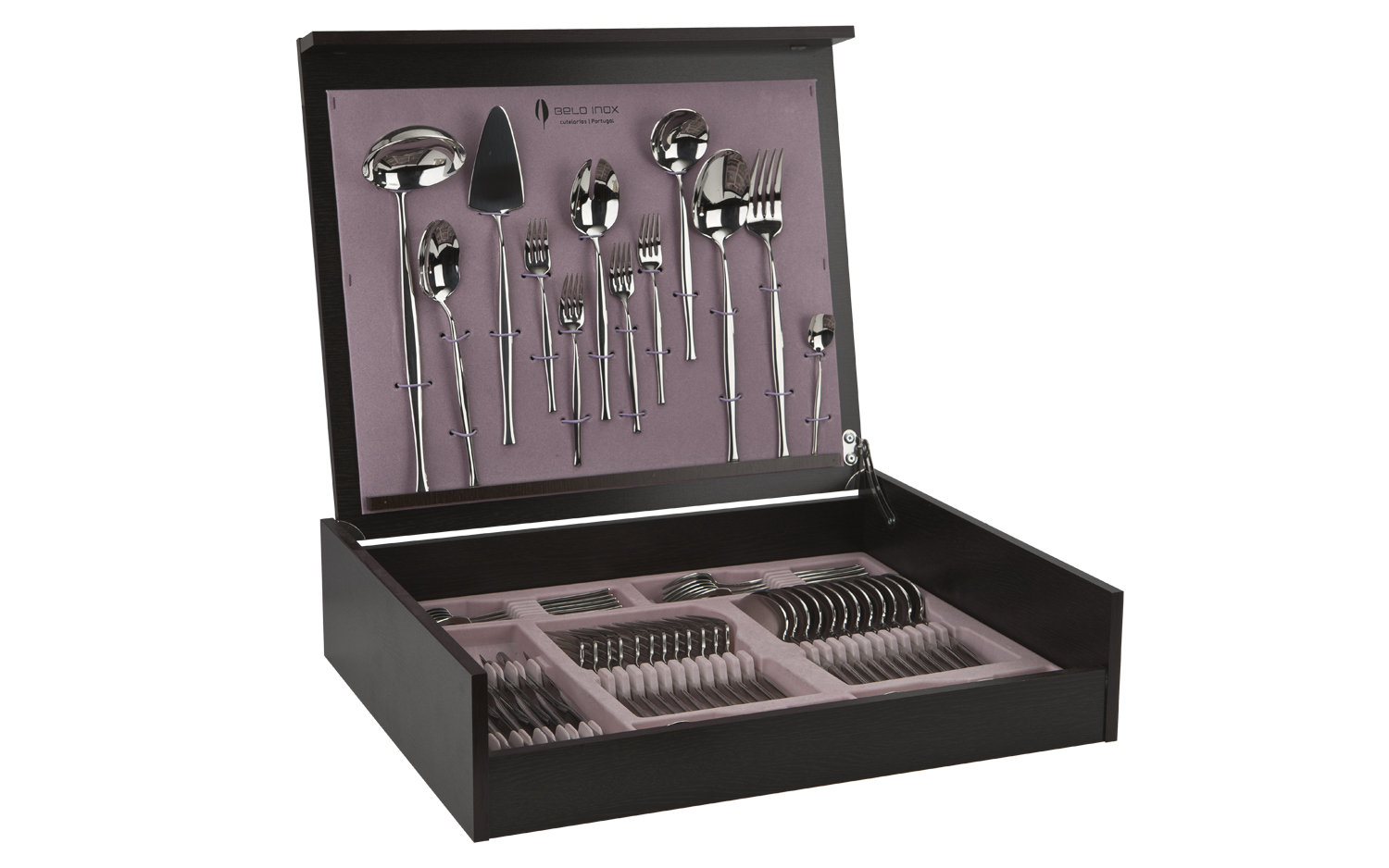 Sztućce Luna 12/72 w kasecie drewnianej Belo Inox